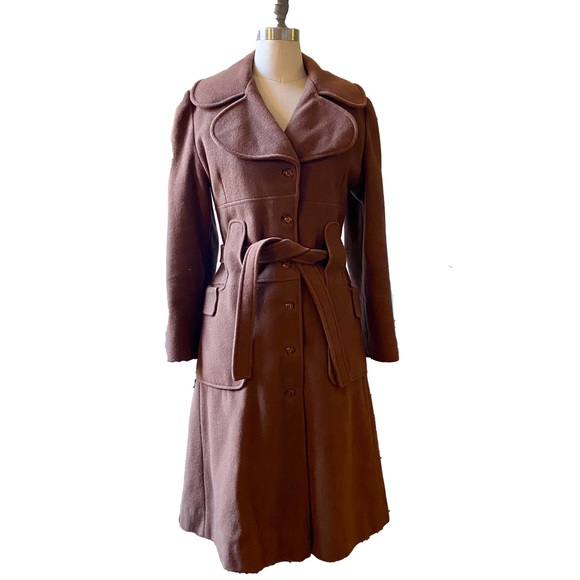Vintage 1960s Brown Wool Tench Coat - Picture 1 of 8